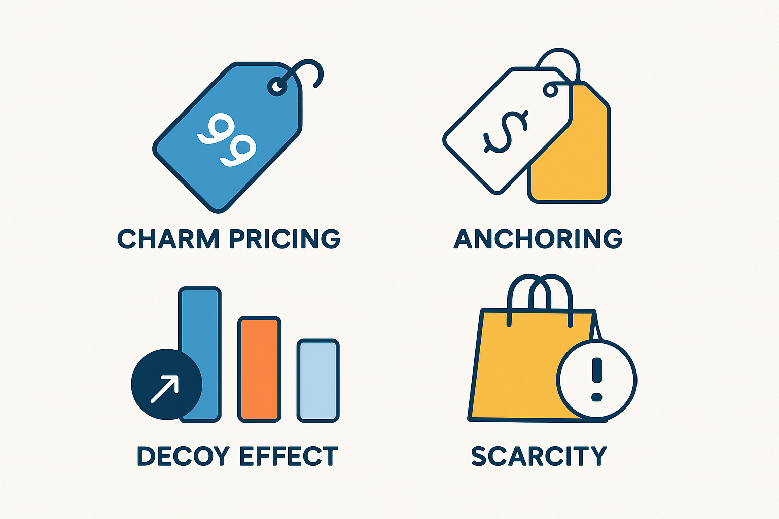 Infographic summarizing key price psychology tactics used to influence customer decisions.
