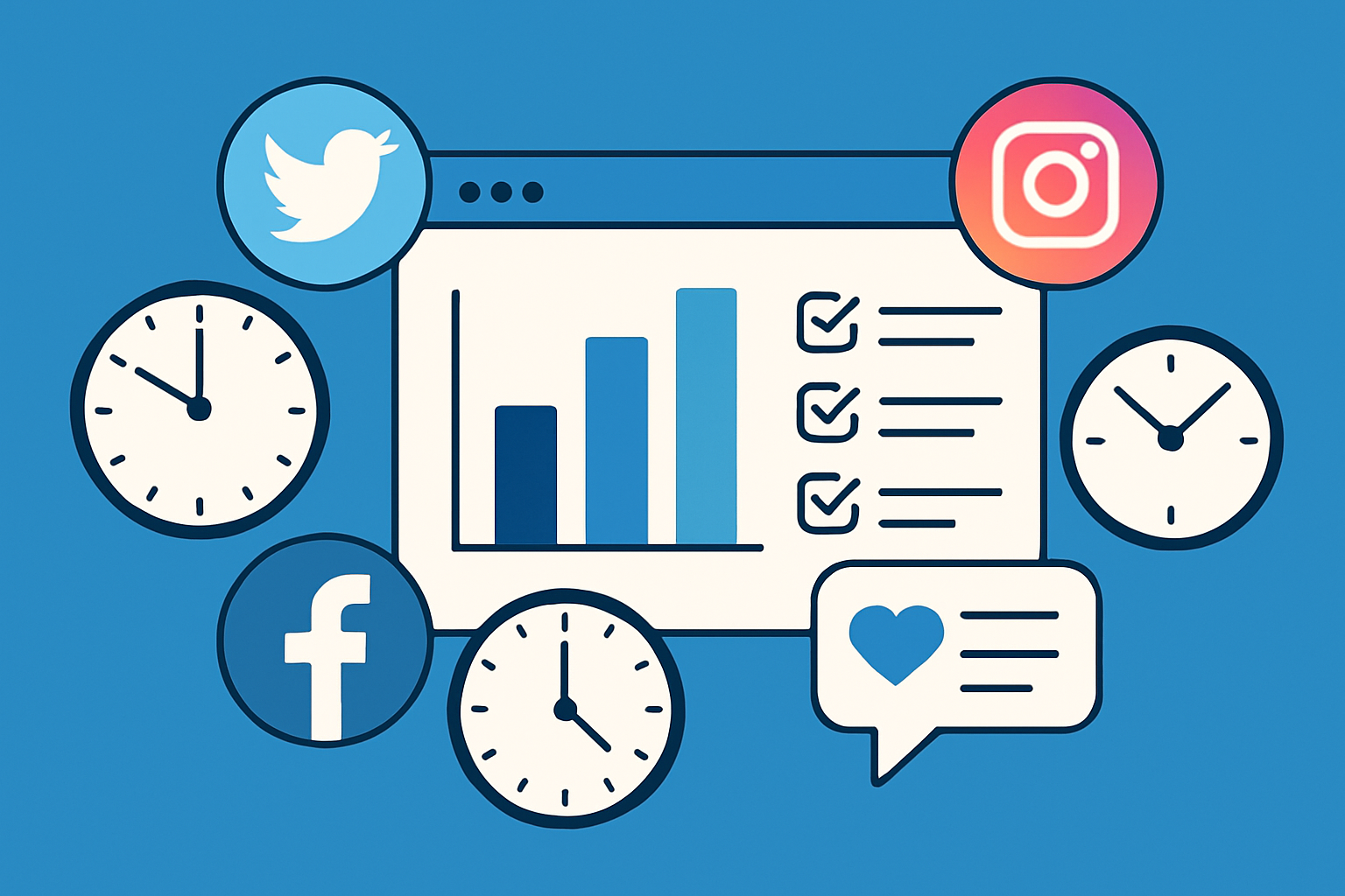 An illustrative overview of a social media posting schedule showing peak engagement times to optimize posting frequency and timing.