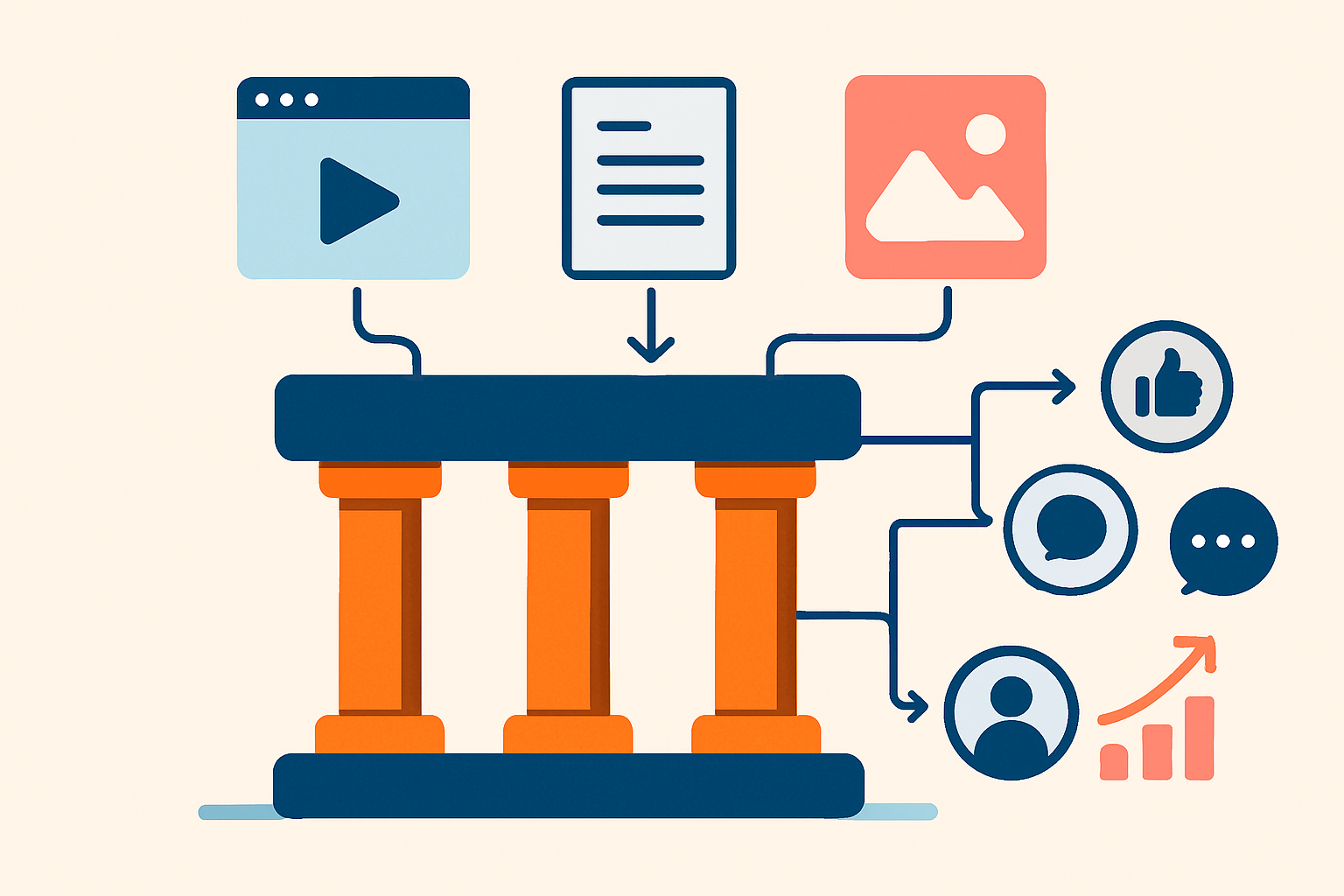Diagram illustrating how content pillars support different content types and audience engagement, visually representing strategy alignment.