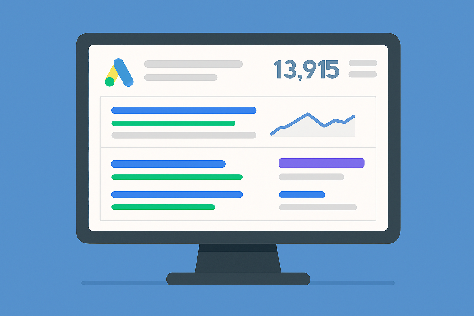 Google Ads dashboard displaying examples of effective ad copy with extensions and performance insights.