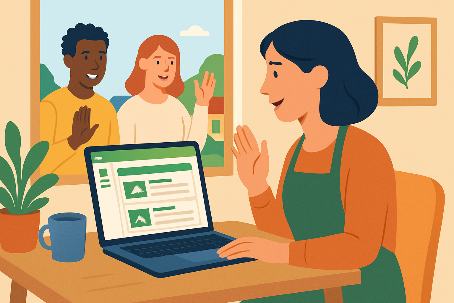 A local business owner managing their Nextdoor advertising campaign on a laptop, highlighting community engagement and digital neighborhood targeting.