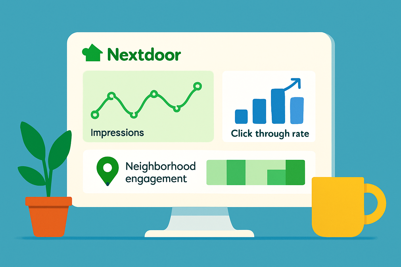 Performance analytics dashboard highlighting key Nextdoor Ads metrics such as impressions and engagement