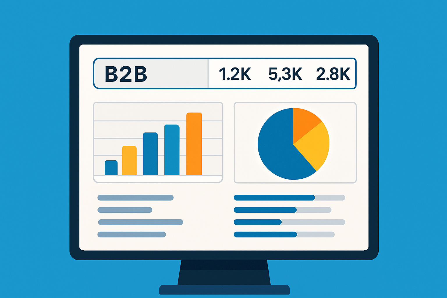 Keyword research dashboard showing industry-specific B2B keywords, search volumes, and keyword difficulty scores.