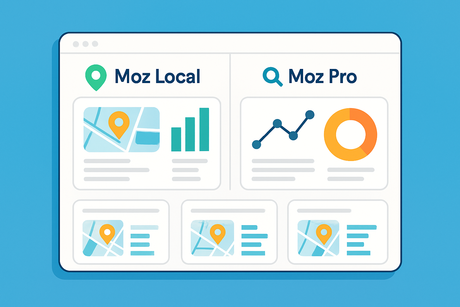 Moz SEO dashboard displaying listings management and rank tracking for businesses with multiple locations