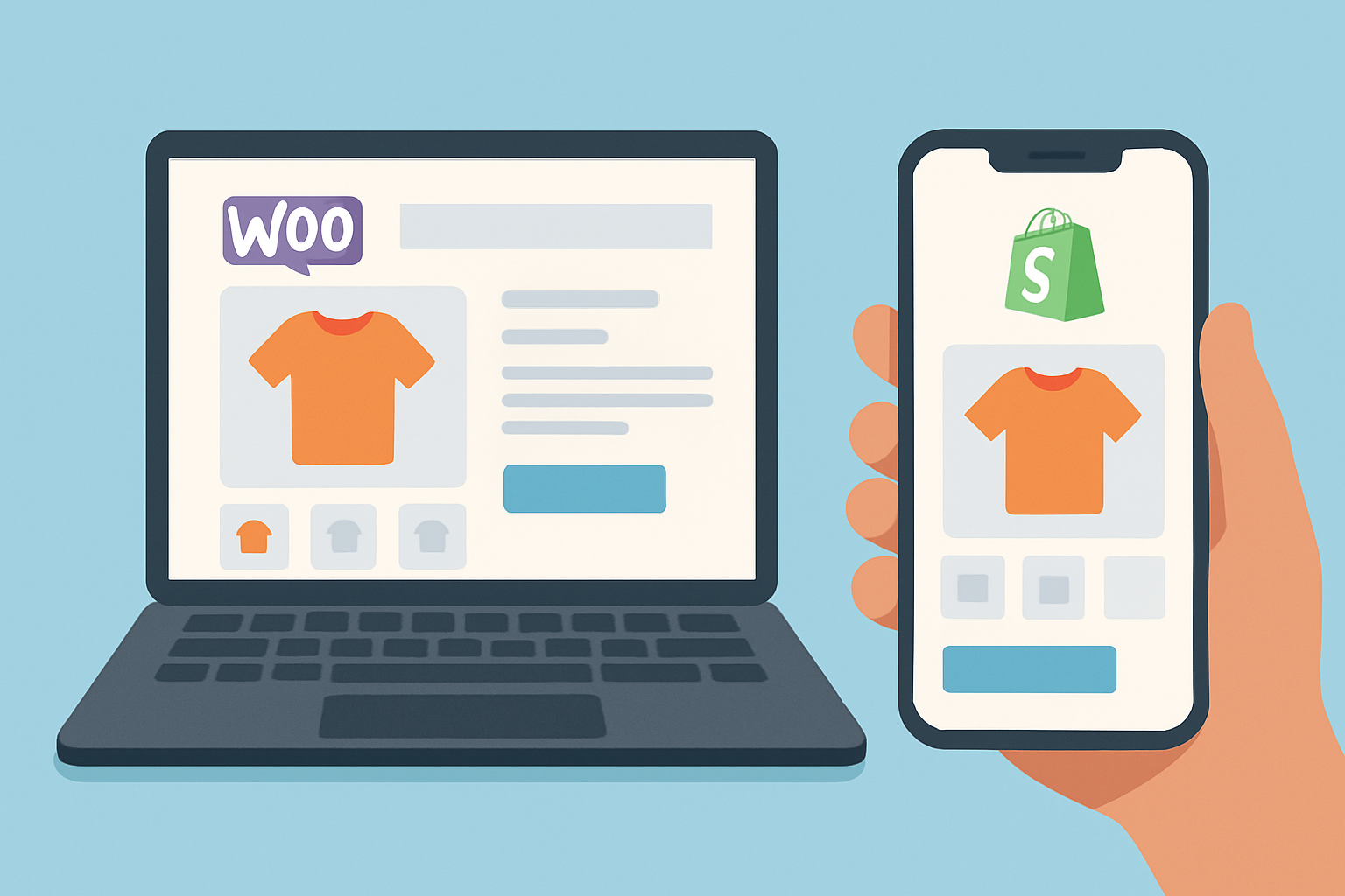 Visual comparison of WordPress and Shopify ecommerce themes showcasing design variety and responsiveness
