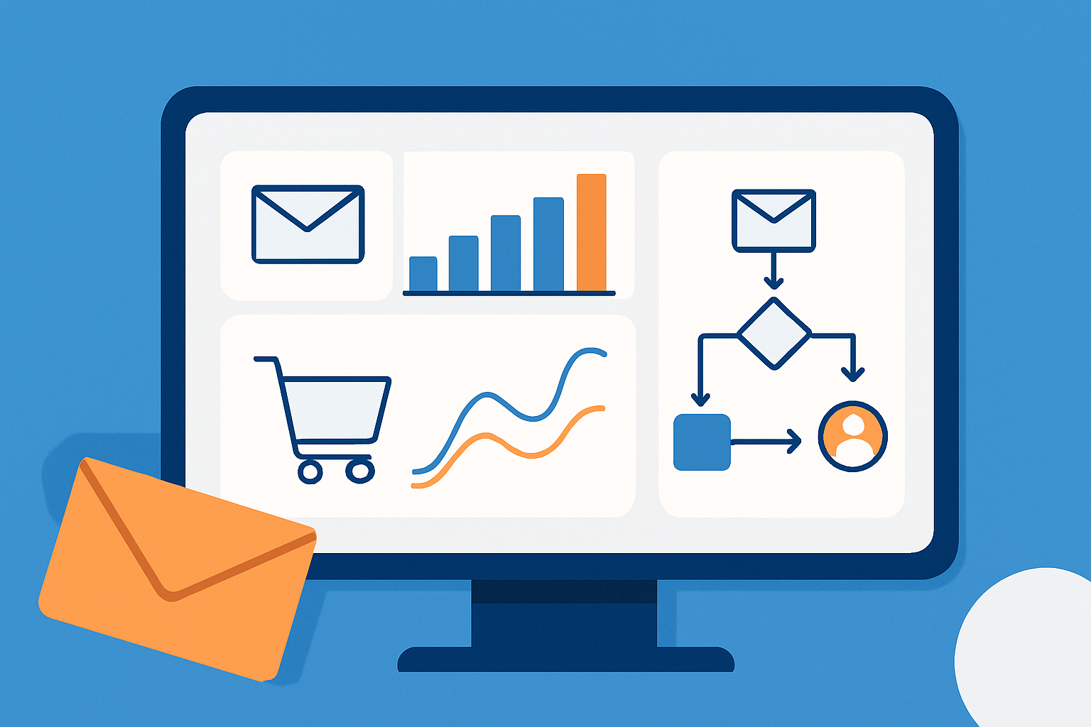 Email marketing dashboard visualizing ecommerce automation workflows and performance metrics