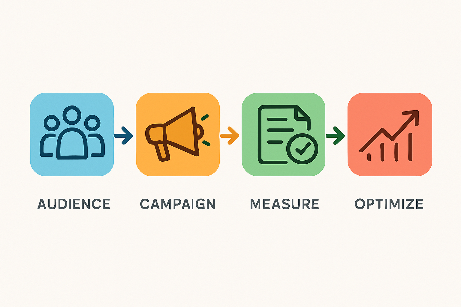 Visual diagram illustrating the step-by-step direct response marketing workflow