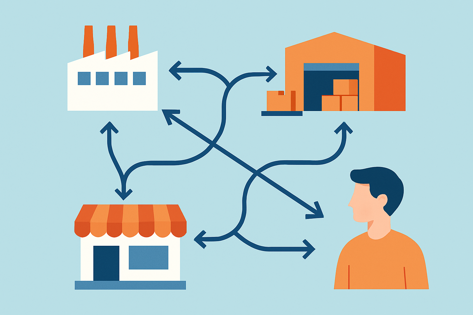 Diagram showing key distribution channels linking producers to end consumers