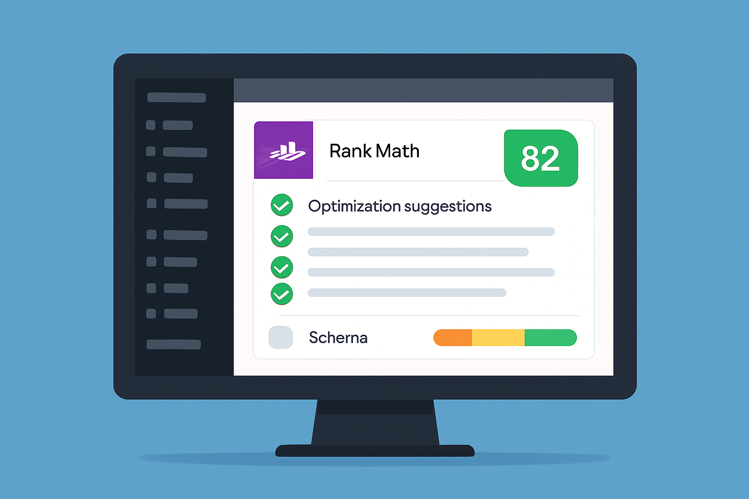Rank Math plugin dashboard showcasing keyword optimization and SEO performance insights within WordPress.