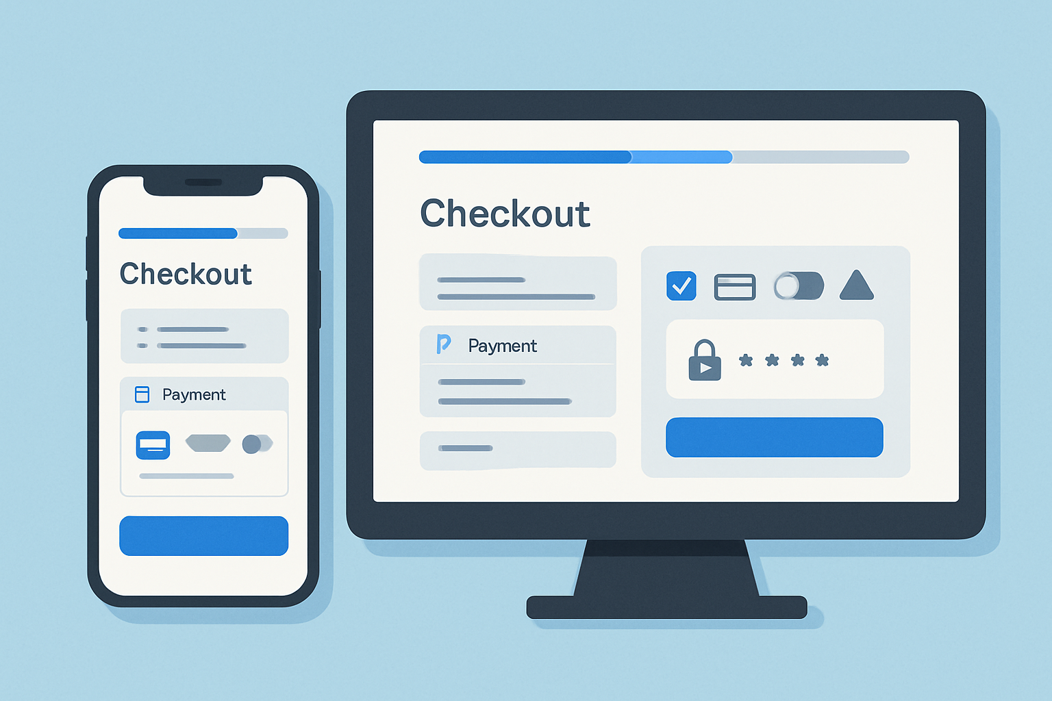 An optimized checkout page showing streamlined design with secure payment badges and progress indicators.