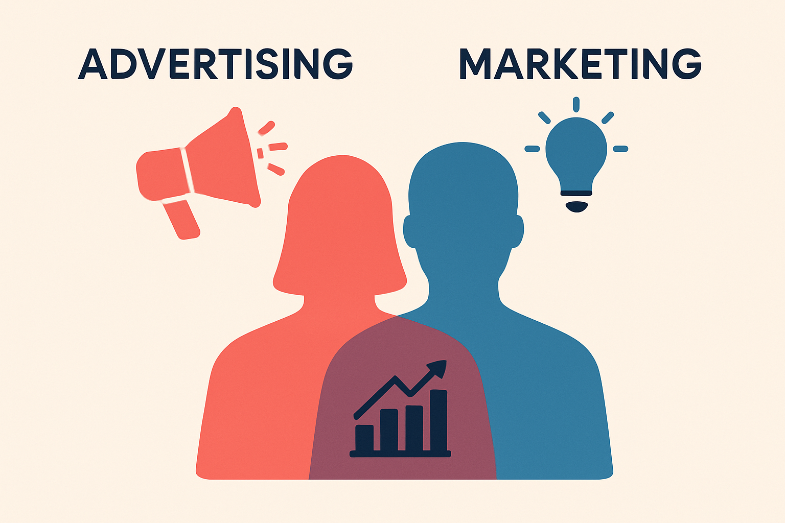 Infographic showing overlap and distinctions between advertising and marketing roles