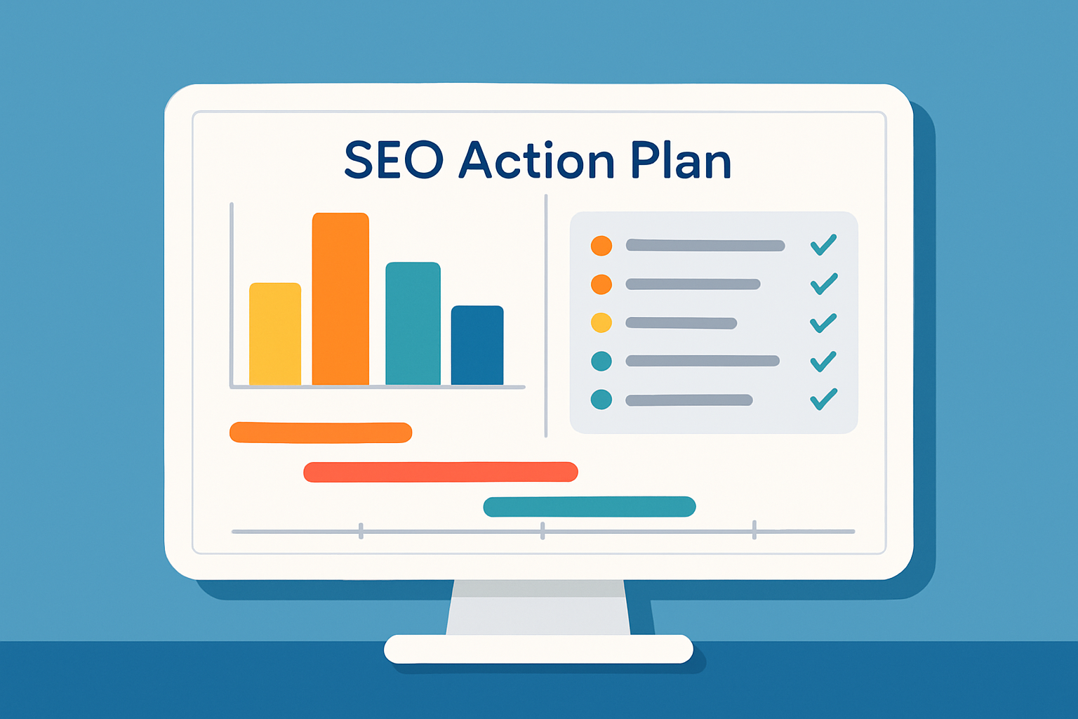 Sample SEO action plan dashboard illustrating task prioritization and progress tracking