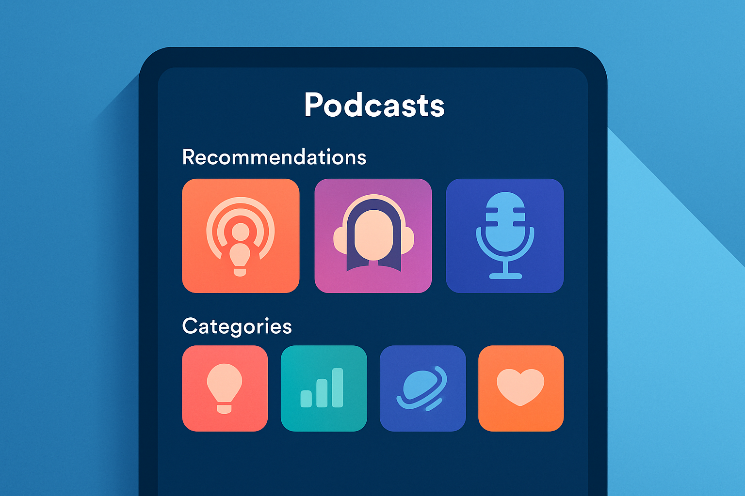 Screenshot showing various podcast app interfaces with highlighted discovery and recommendation features