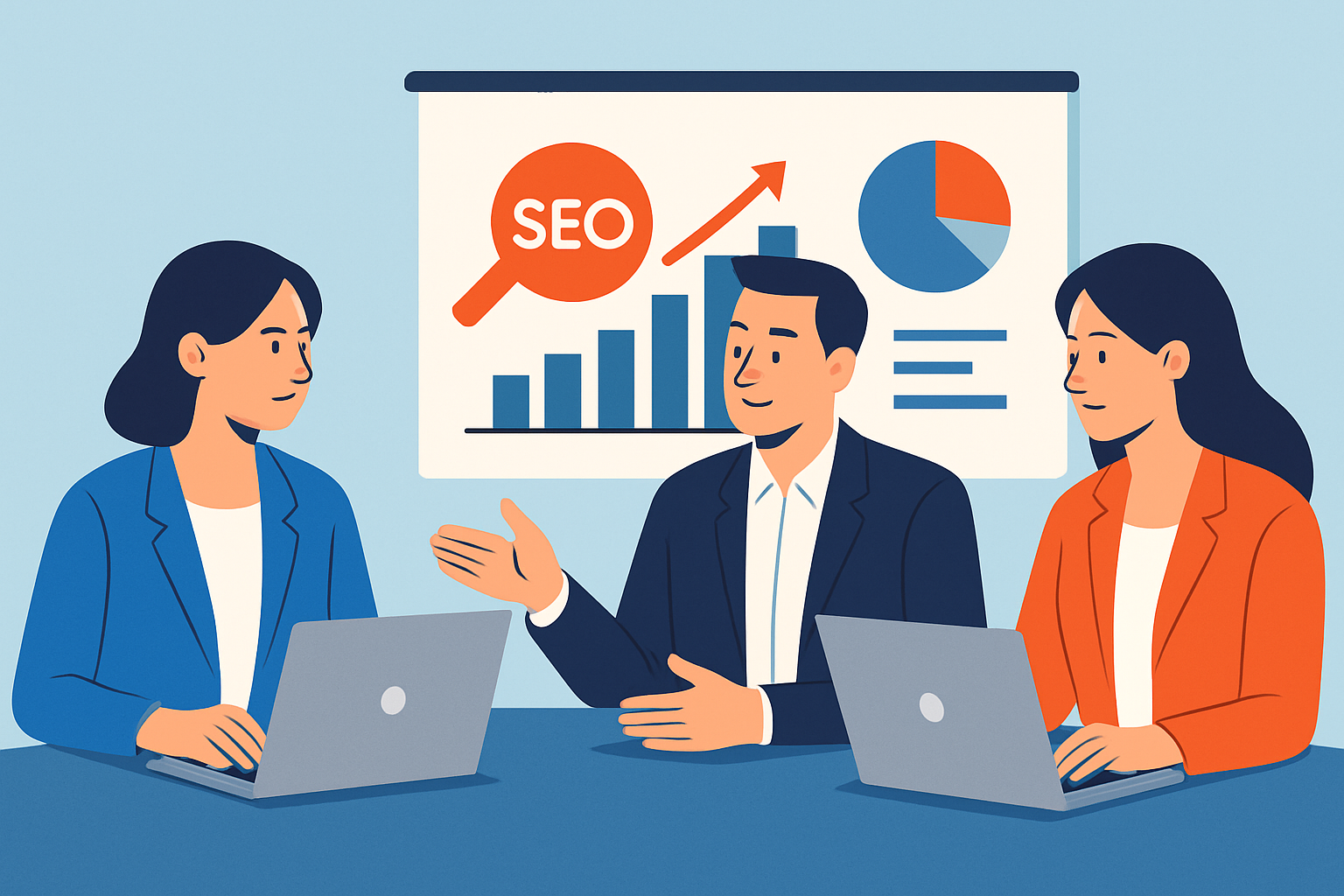 Team evaluating local SEO service proposals and digital marketing strategies.