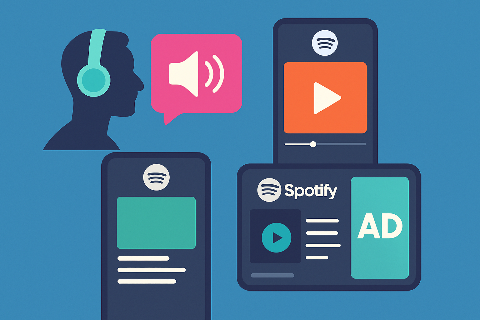 Visual overview of Spotify’s diverse ad types as seen in the app environment.