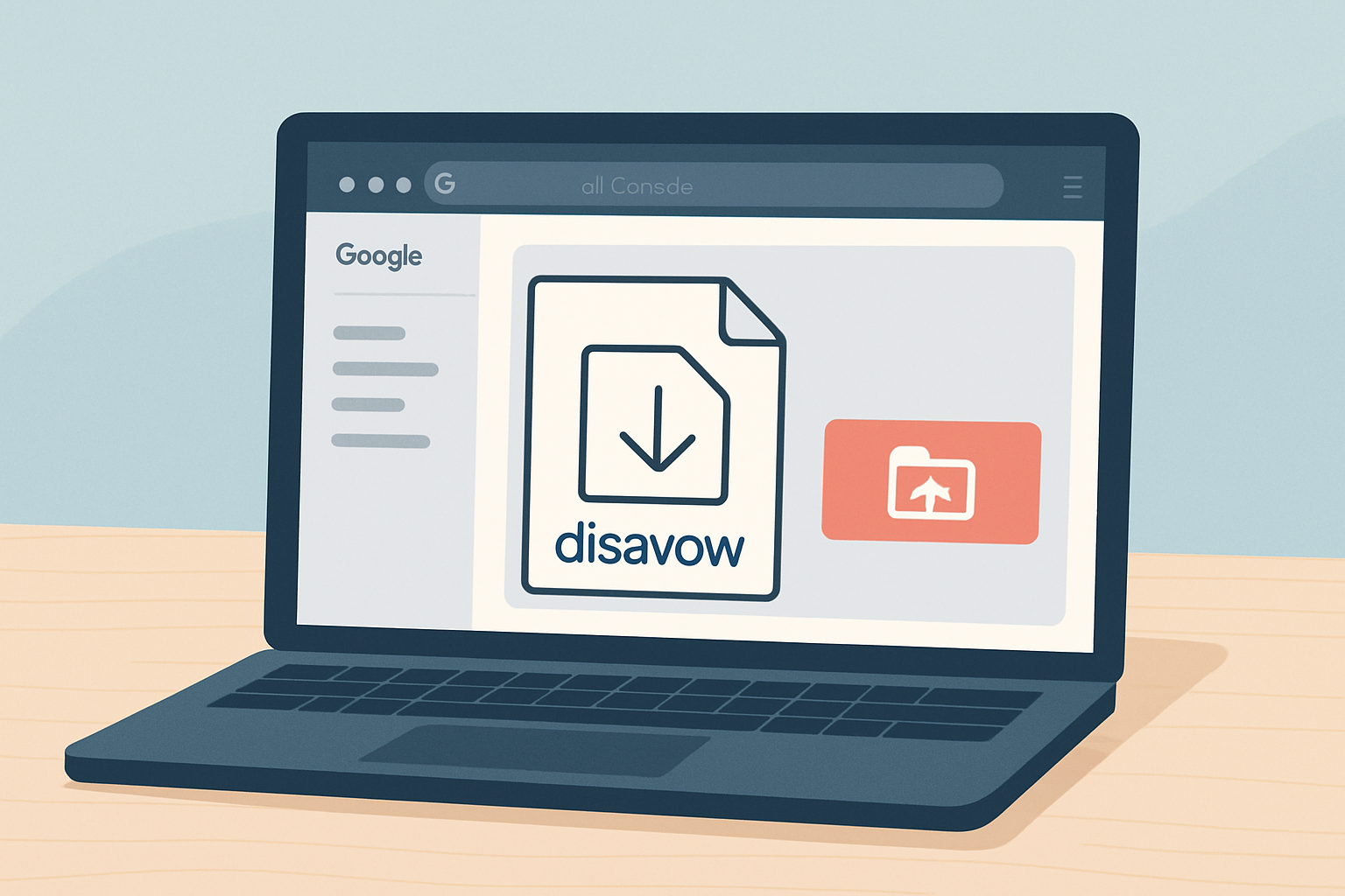 Screenshot showing the process of uploading a disavow file in Google Search Console.