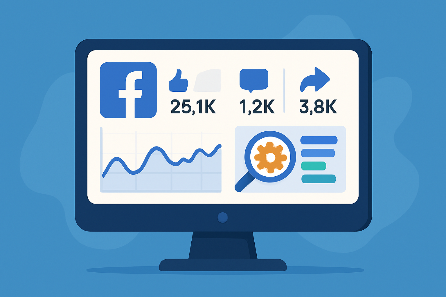 Dashboard showcasing Facebook content performance analyzed with keywords and engagement statistics
