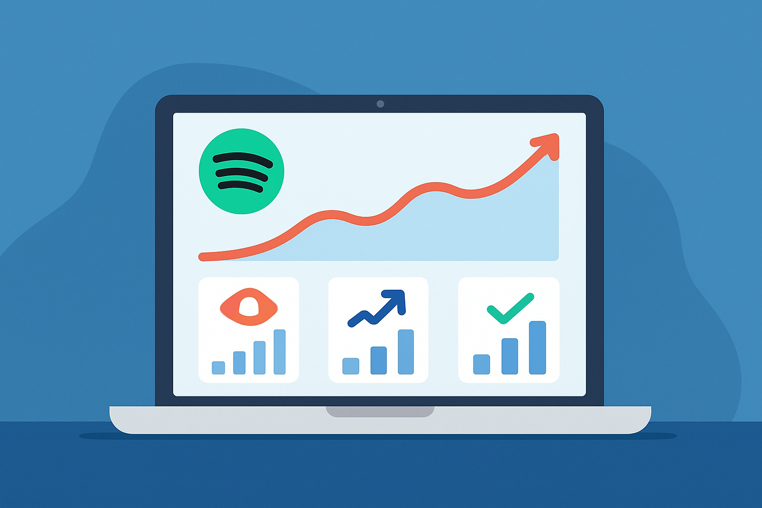 Illustration of Spotify campaign analytics dashboard with key performance indicators.