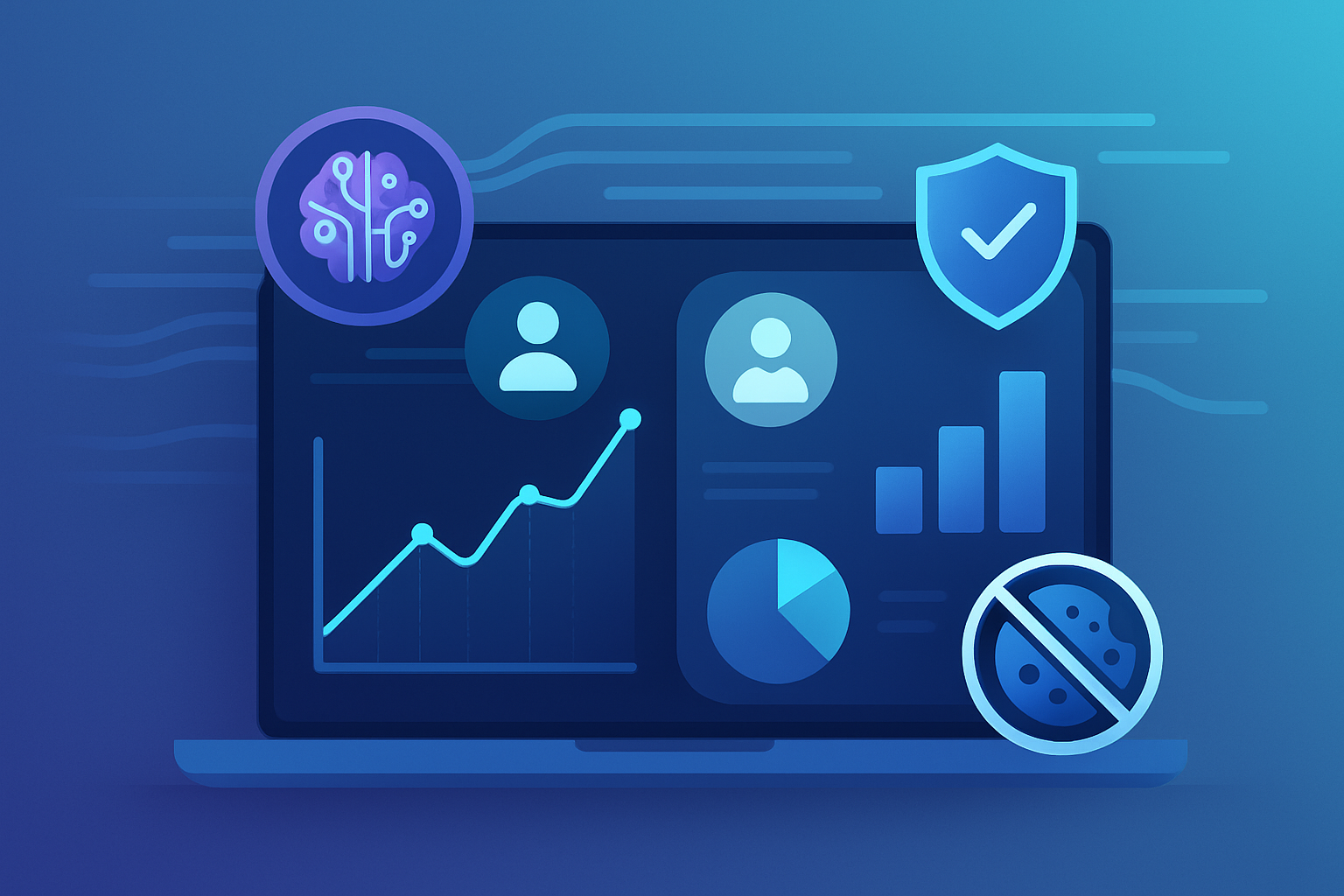 Digital marketing dashboard showcasing data analytics and privacy-compliant advertising in a cookieless environment